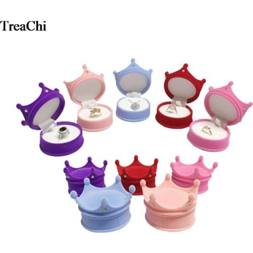 Wholesale Fashion Velvet Ring Display Case Princess Crown Shaped Earrings Storage Container Little Girl Necklace Ring Gift Box