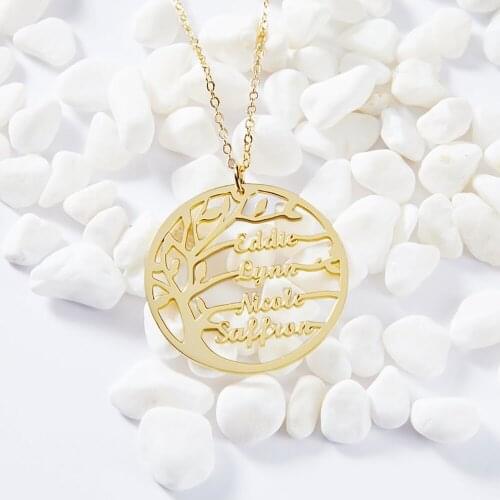Mini-World Family Tree Necklace Classic Tree Of Life Pendant Personalized Multi-name Birthstone Jewelry Christmas Gift for Mom