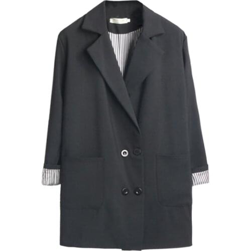 Spring Autumn Long Small Suit Women Casual Loose Blazers Jacket Woman Black Blazers Suits New Plus size Double breasted Outwear