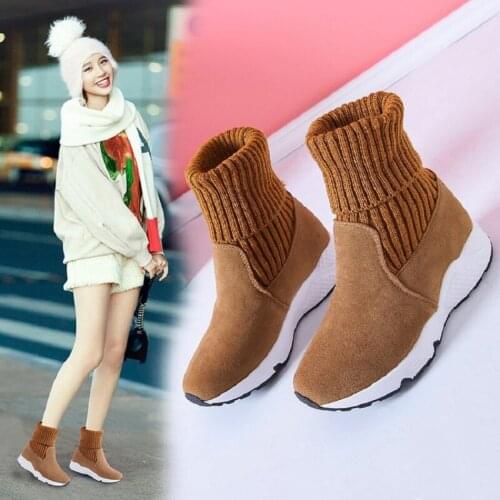 Casual snow boots female 2019 winter new fashion plus velvet socks boots thick bottom wool short tube stretch cotton boots