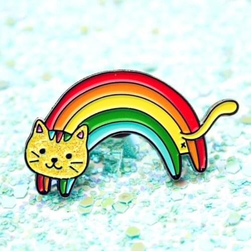 Rainbow Cat Kitty Gay LGBT Pride Brooch Pins Enamel Metal Badges Lapel Pin Brooches Jackets Jeans Fashion Jewelry Accessories