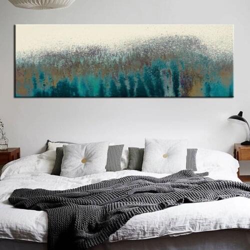 Hand Painted Abstract Oil Painting Wall Art Blue Beige Modern On Canvas For Living Room Picture Minimalist Decorative No Frame