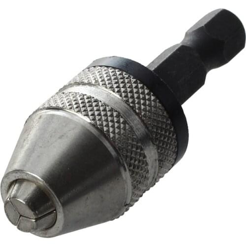 Silver+Black 6mm Keyless Drill Bit Chuck Quick Change Adapter Converter Hex Shank Retail