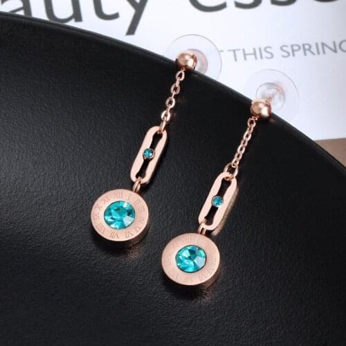 HANGZHI 2021 New European and American style fashion simple tassel titanium steel earrings inlaid zircon girl earrings