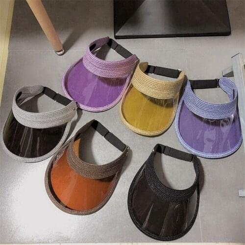 Summer Sun Hat Women Candy Color Transparent Topless Plastic Sunshade Hat Lurex Straw Clear Visor Cap Outdoor Sport Beach Hats