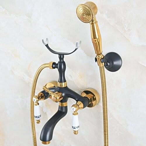 Black Gold Bathroom Tub Faucet W/Hand Shower Sprayer Clawfoot Mixer Tap Wall Mounted zna546