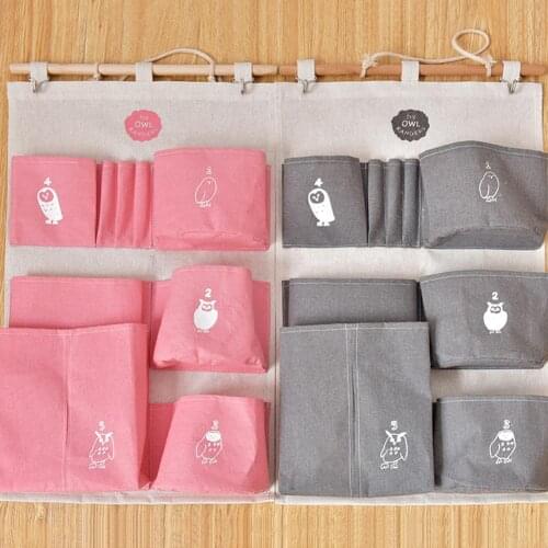 Multi Pockets Cotton Linen Wall Door Back Hanging Sundries Storage Bag Pouch Cotton And Linen Storage Bag Hanging Organizer