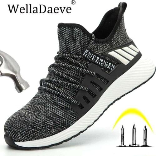 Safety Work Shoes For Men Lightweight Breathable Protective Steel Toe Cap Ankle Boots Construction Puncture-Proof Work Sneakers