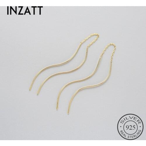 INZATT Minimalist Elegant Twist metal bar Dangle Drop Earrings For Women Wedding Gold Color 925 Sterling Silver Fine Jewelry