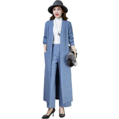 Spring Knit Jacket Womens Long Knit Cardigan 2019 New Womens High Quality Blue V-neck Long Sleeve Korean Cardigan Sweater 620
