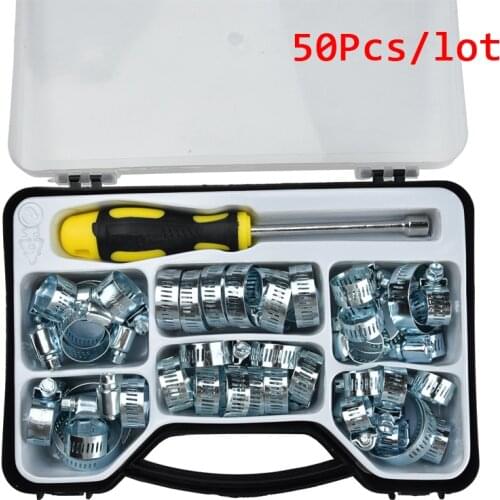 ZtDpLsd 49Pcs Screw Worm Drive Hose Clamp +1 Pcs Screwdriver Stainless Steel Hoop Pipe Clip Type Fuel Vacuum Silicone Tube