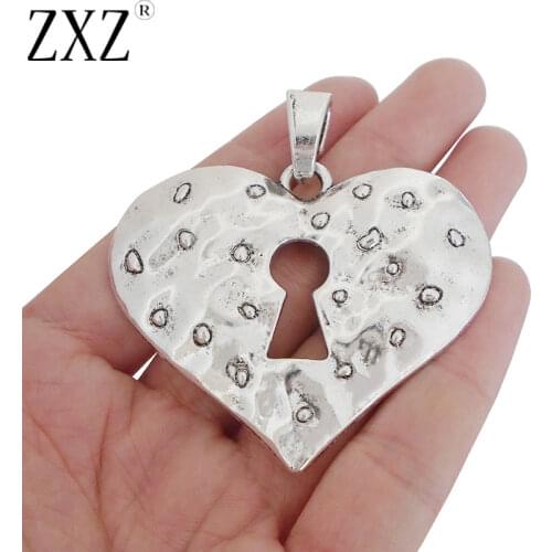 ZXZ 2 pcs Large Hammered Open Heart Charms Pendants For Necklace Jewelry Making Findings 50x59mm