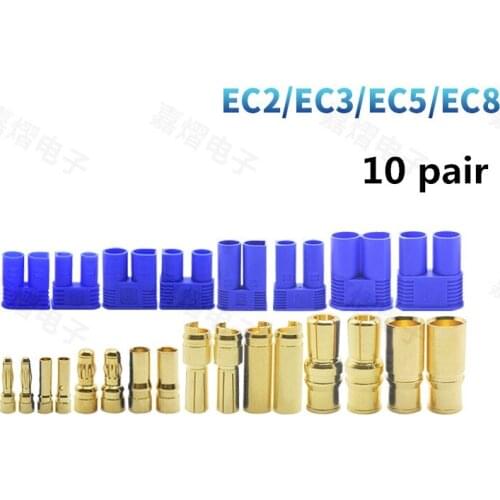 10 Pair EC2 EC3 EC5 EC8 Car model plug Banana Plug Female Male Bullet Gold Connector For RC ESC LIPO Battery Aviation model
