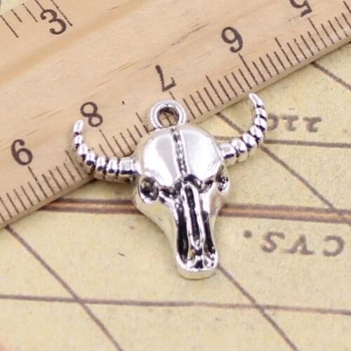 15pcs Charms Skull Bull Ox Head 23x24mm Antique Silver Pendants Making DIY Handmade Tibetan Silver Finding Jewelry For Bracelet