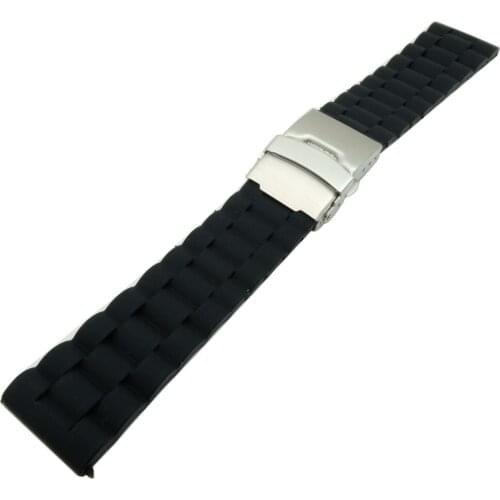20 22 mm Model Silicone Gel Rubber Watch Band Strap Straight End Bracelet Stainless Steel Double Folding Clasp Watchband -1