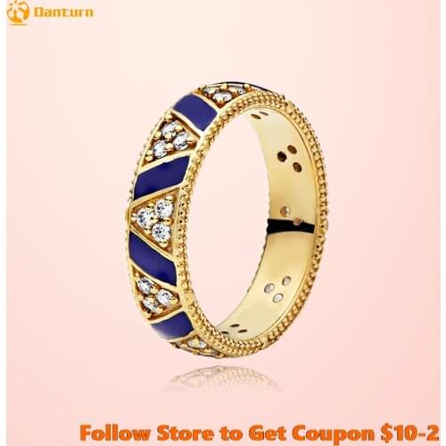 925 Sterling Silver Women Rings Blue Stripes & Stones Ring Heart Engrave Rings for Women Jewelry Anniversary