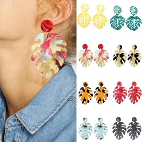 2019 new long dangle resin green leaves earrings acrylic Ear jewelry accessories handmade fashion earrings for women Gift