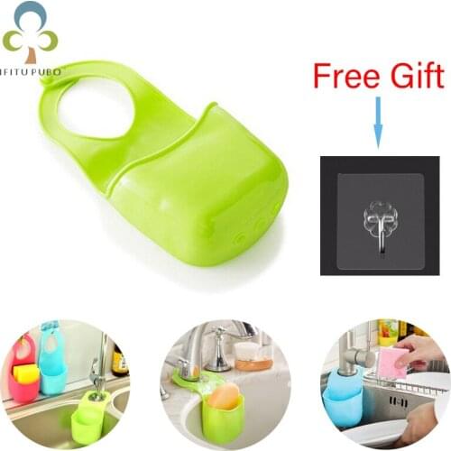 2Pcs/lot Creative kitchen sink hanging bag drain basket transparent magic seamless hook faucet storage Bathroom hanging bag YJN