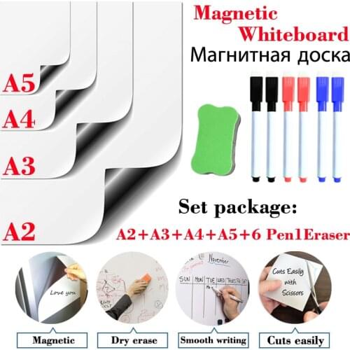 4 Pcs Teaching Stationery Magnetic Whiteboard Dry Erase White Board Office Kitchen Fridge Sticker Kids Drawing Message Board