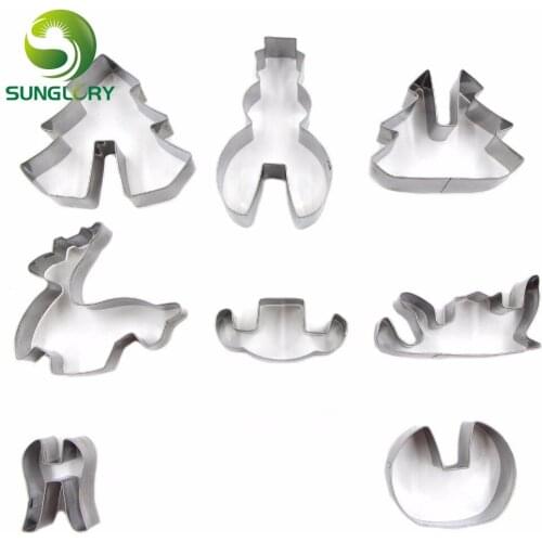 DIY 8PCS Stainless Steel 3D Christmas Cookie Cutter Set Fondant Biscuit Mold Cake Decoration Bakeware Cookie Mould Baking Tools