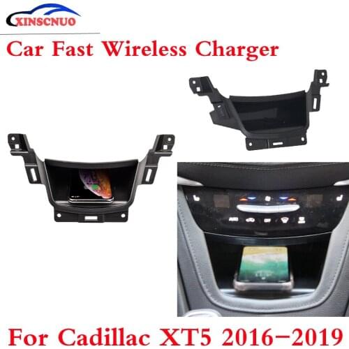 10W QI Car wireless Charger Photo For Cadillac XT5 2016 2017 2018 2019 Fast Charging Case Plate Central Console Storage Box