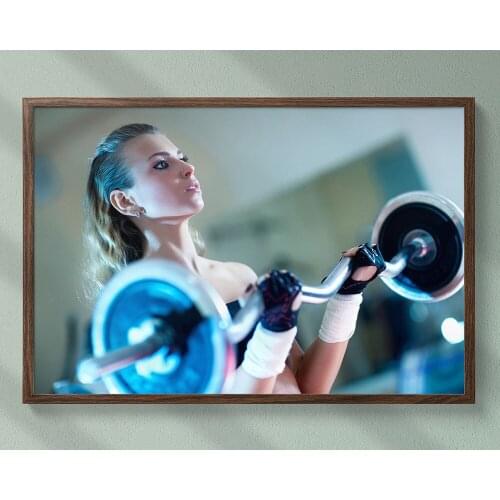 B019 Barbell Power Training Fitness Bodybuilding Women Sexy Beautiful Strong Wall Sticker Silk Fabric Poster Art Indoor Decor