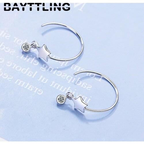 BAYTTLING 20MM 925 Sterling Silver Luxury Star Round Zircon Drop Earrings For Women Fashion Wedding Gift Jewelry