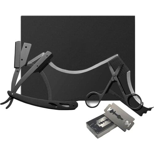 Bellezon Beard Grooming Kit with Shaping Shaver Safety Razor Beard Care Tool Trimming Shaving Comb Set Mustache Scissors for Men