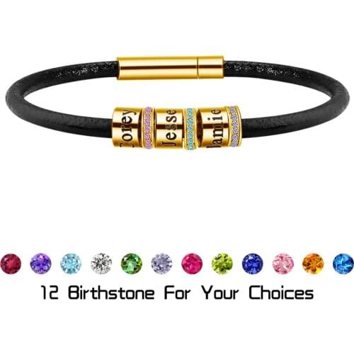 Personalized Name beads Bracelet Custom Name birsthstone Bracelet Leather Bracelet Jewelry Gift Valentines Day Gift