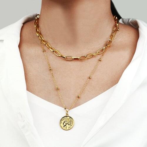 CHENFAN Personality trend head portrait Pendant Necklace chain around the neck retro alloy multi-layer Necklace woman trinket