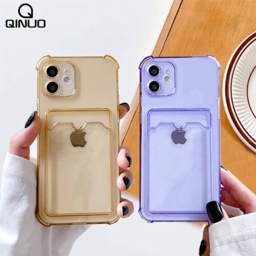 Card Holder Wallet Transparent Phone Case For iPhone 12 11 Pro Max Mini X XR XS SE 2020 7 8 Plus Soft Silicone Shockproof Cover