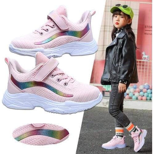 Girls Shoes Children Sneakers Running Tenis Infantil Autumn Mesh Breathable Rainbow Outdoor Walking Trainer Sport Shoes for Boys