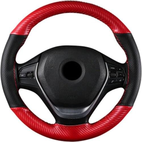 DIY Car Braid Carbon with Leather Steering Wheel Cover Hand-stitched Sport Auto Wheels Covers Case Universal Size 15 Inch 38cm