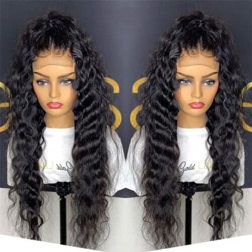 Long Loose Wave Synthetic Lace Front Wigs for Women Heat Resistant Fiber Black Hair Smooth Hair Free Part Gluless Lace Wigs