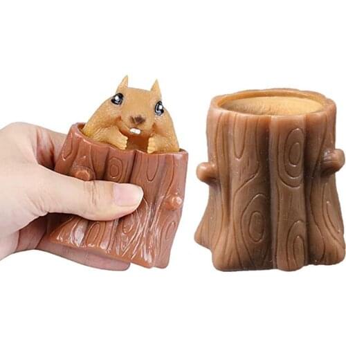 Fidget Toys Squirrel Squeeze Childrens Toys Evil Decompression Toy Tree Stump Oak TPR Children Adults Stress Relief Funny Toys