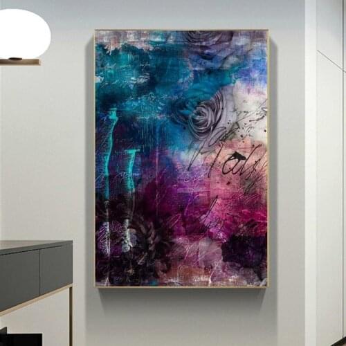 Graffiti Abstract Purple Flower Watercolour Poster Painting On Canvas Print Nordic Wall Art Picture For Living Room Decoration