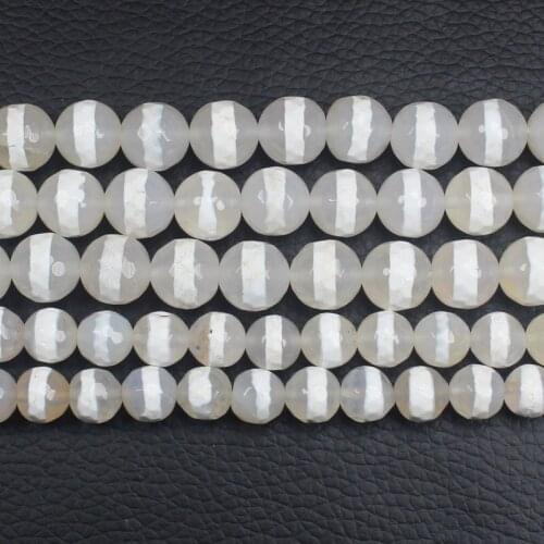 Faceted White one line 6-10mm Dzi agates Round Beads 14.5"For DIYJewelry making! Mixed wholesale for all items