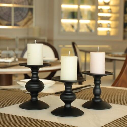 IMUWEN Metal Candle Holders Black Candlestick Fashion Table Candle Stand Exquisite Home Decor IM813