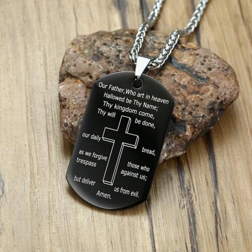 Custom Bible Lords Prayer Cross Pendants 316L Stainless Steel Dog Tag Necklaces Gold Color Scripture Men Religious Jewelry