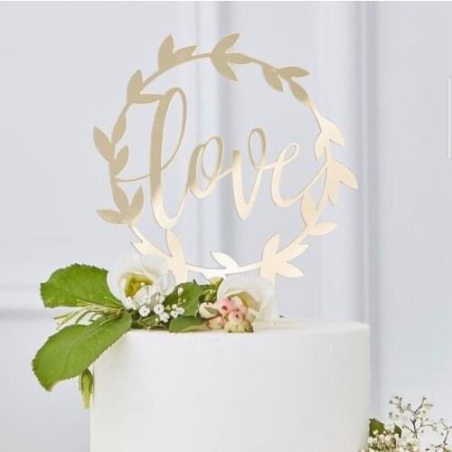 Ins Love Acrylic Wedding Cake Topper Golden Macrame LOVE Baking Cake Topper for Valentines Day Cupcake Decorations Supplies New