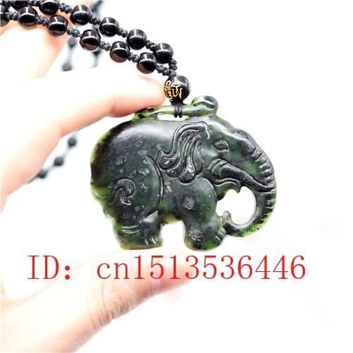 Chinese Black Green Jade Elephant Pendant Natural Hand Carving Necklace Fashion Amulet Luck Gifts Men Sweater Chain