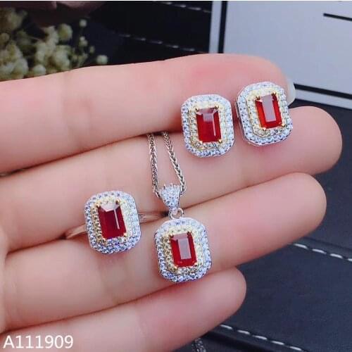 KJJEAXCMY boutique jewelry 925 sterling silver inlaid Natural ruby Ring Necklace Earring Set Support Test