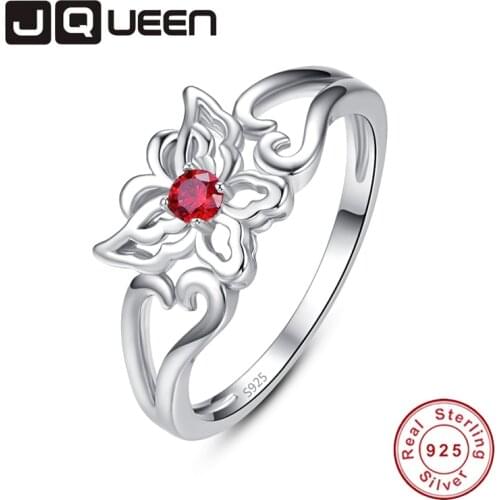 JQUEEN Round Ruby Openwork Butterfly Rings for Women Silver Ring 925 Jewelry Pave Setting Crystal Jewelry Bijoux Femme