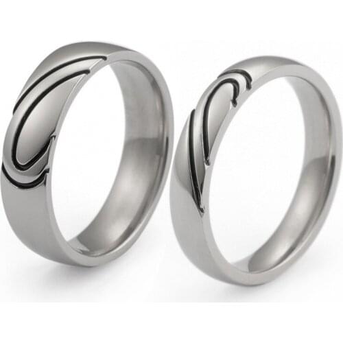 New Fashion Heart Shaped Couple Ring for Women Men Silver Color Stainless Steel Lover Wedding Ring Jewelry Gift