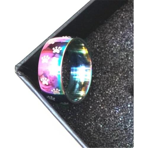8 cm Width Bear Claw Stainless Steel Rings For Women Men Pet Owner Jewelry Gifts Dog Cat Paw Rainbow Rings Wholesale Prices