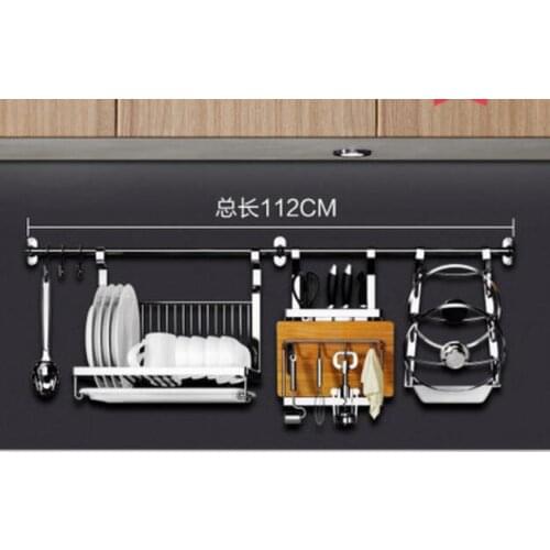 Stainless steel kitchen places content to wear wall to hang type suspension to hang wall to receive hardware to hang on the wall