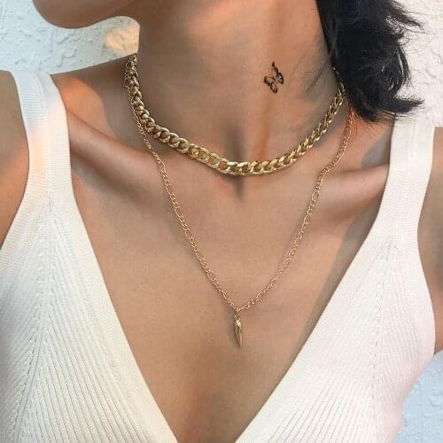 Lalynnly New Retro Fashion Water Drop Necklaces Luxury Double Alloy Necklace For Women Bohemian Gold Color Neck Jewelry N8644