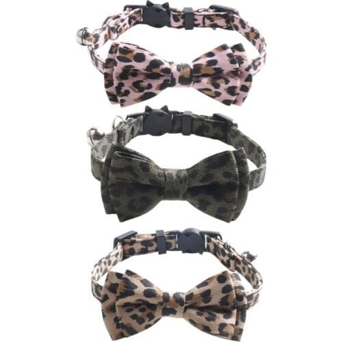 Leopard Print Dog Collar Cotton Fabric Bow Tie Collar For Small Dog Metal Buckle Dog Cat Bowknot Collar Pet Accessories