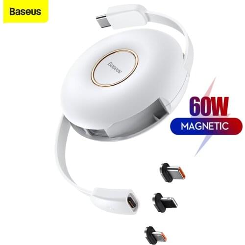 Baseus Zinc Magnetic One-for-three Safe Fast Charging Retractable Data Cable Type-C to M+L+C PD For iphone 20W Huawei Xiaomi 60W