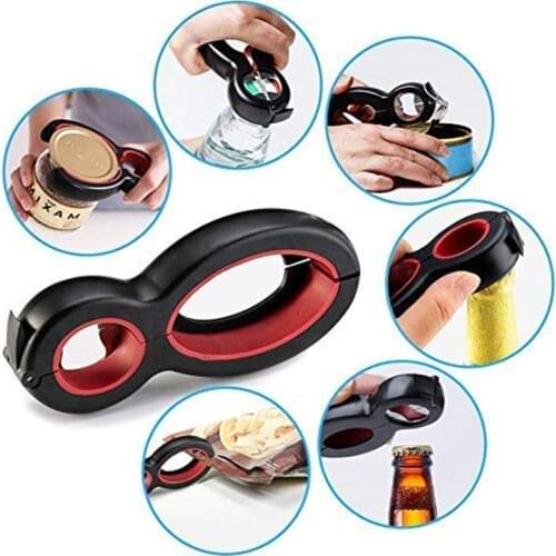 Multifunction Jar Opener Bottle Opener 6 in 1 Bag Opener Can Wine Beer Lid Twist Grips Kitchen Tools for Seniors Kids Children